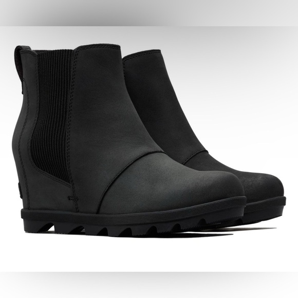 Sorel Joan of Arctic Platform Wedge II Chelsea Boots Bootie, Black Leather 7.5 - Picture 1 of 9
